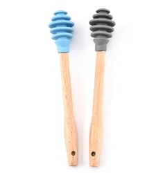 Eco-friendly  food grade plastic Portable Mini wooden handle silicone honey stirred rod stick Mixing spoon