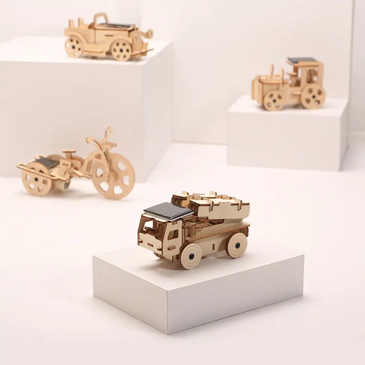  Wooden Intelligent 3d puzzle car Missile Truck Solar Car for