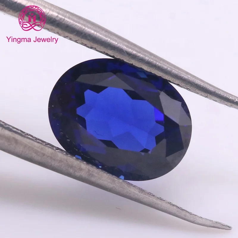 Lab created loose sapphire gemstone customizable oval shape 5x7mm-9x11mm OEM/ODM  blue lab grown sapphire synthetic stones