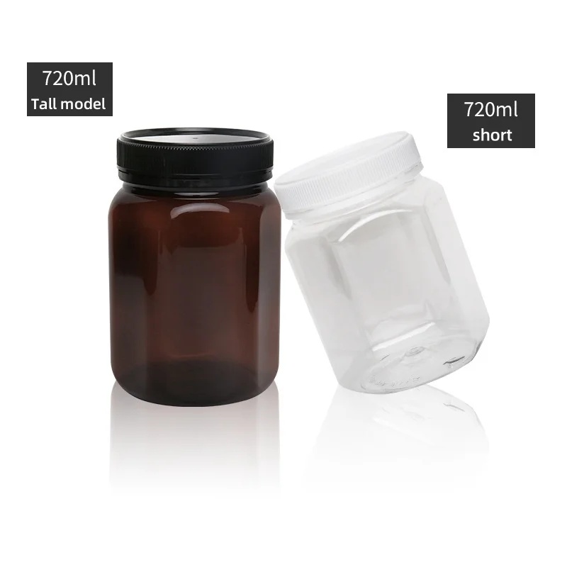 Empty 360ml 720ml 760ml PET Plastic Clear Jars With Lids Cookie Candy Nut Container Honey Powder