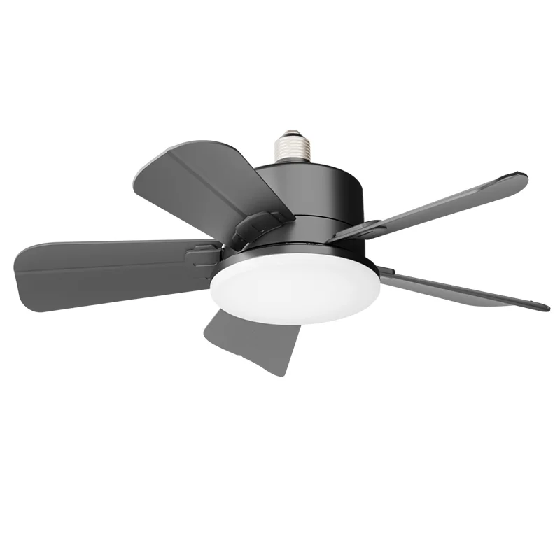 E27 socket Fan LED light 17 inch 6 Grade Dimmable Enclosed Kitchen E27 Bulb 6 Blades Socket Fan Modern Ceiling Fan With Light