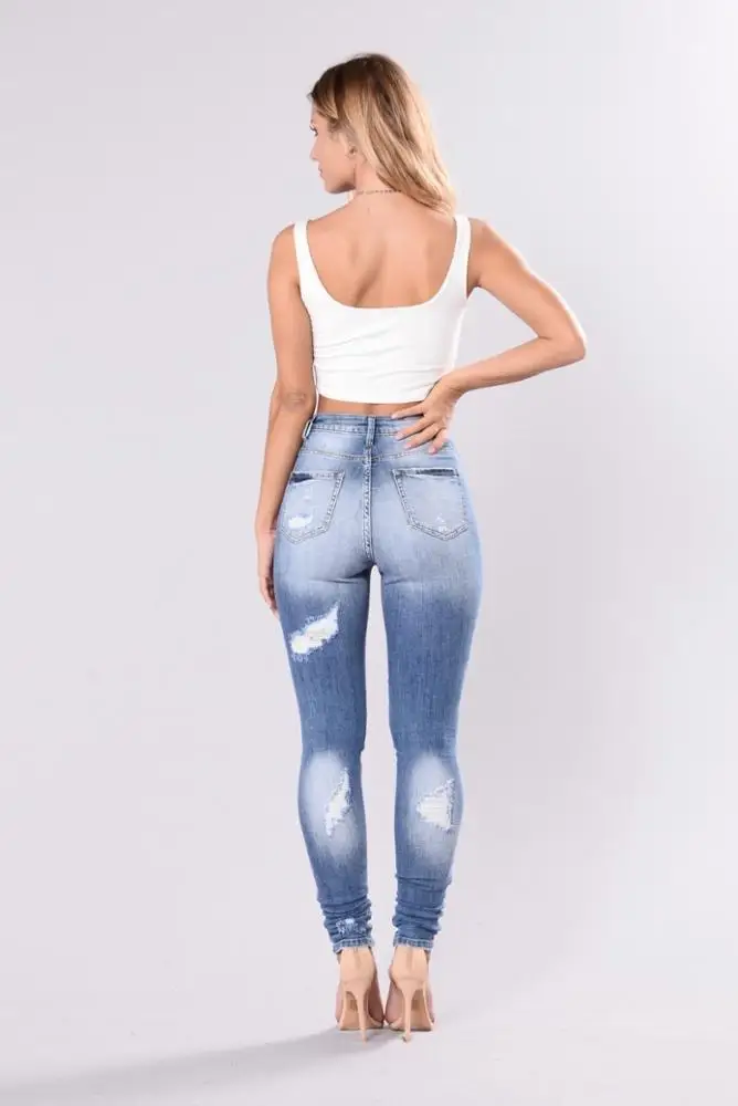 90910-MX27 cut up high waisted distressed jeans women