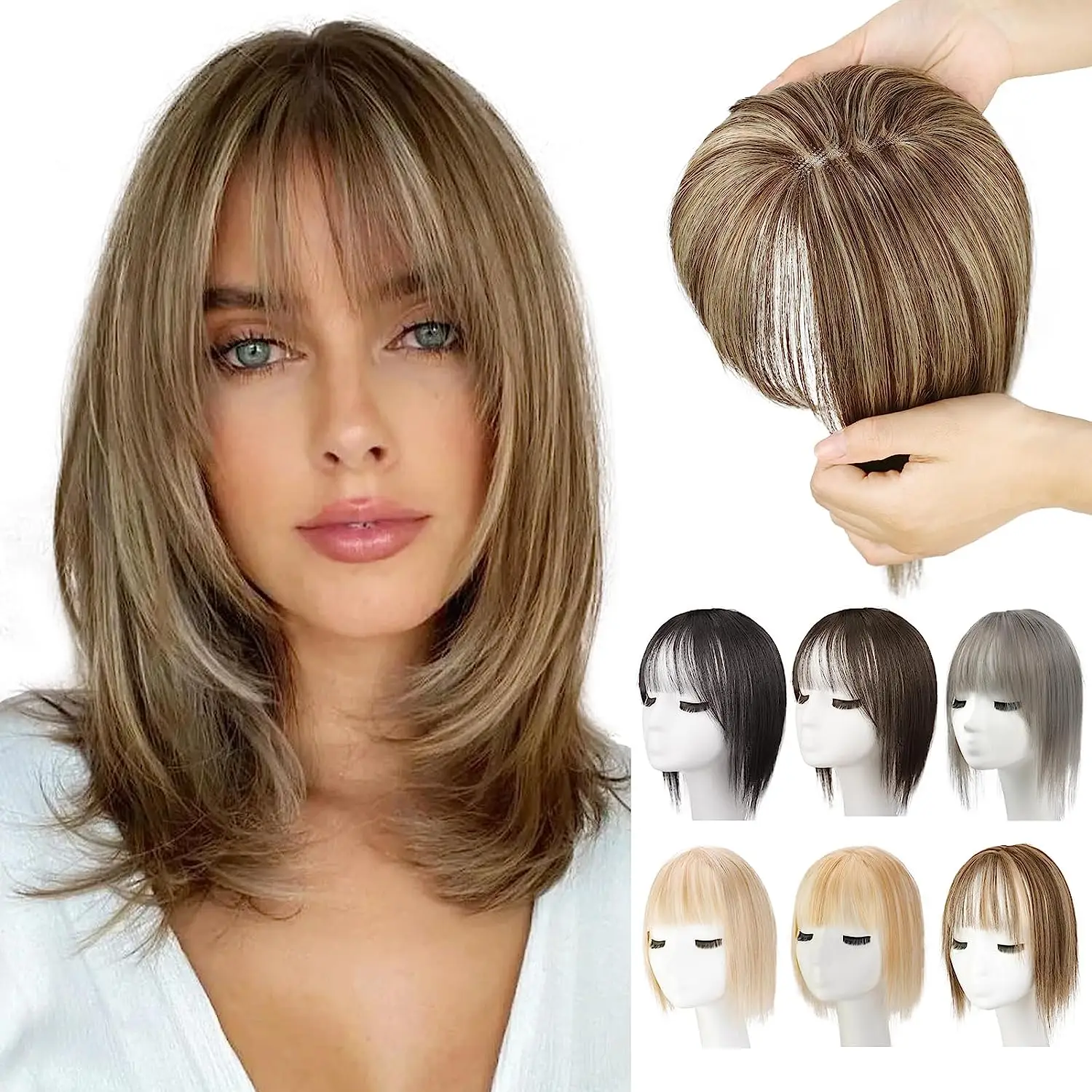 Hair Toppers for Women Adding Volume Topper with Bangs Synthetic Invisible Clips in Hair Piece with Thinning Hair Topper Extensi