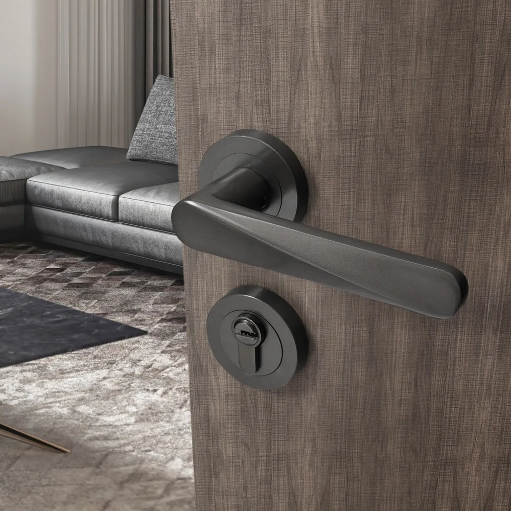 Yonfia A8223R57 brushed nickel solid aluminium interior door handles home bedroom mortise lever door handle lock for wood door