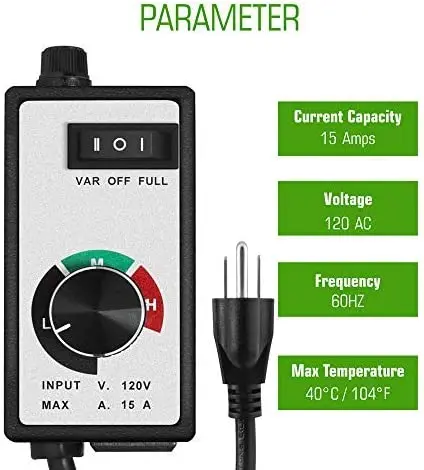 120V Motor Controller Variable Fan Speed Control switch for Inline Duct Fan Vent Blower