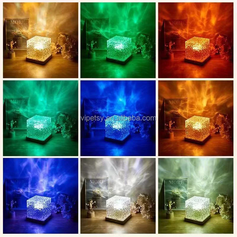 16 Colors LED Night Light 3D LED Ripple Light Aurora Polarization Bedroom Desk USB Charging Adjustable Romantic Atmosphere Light