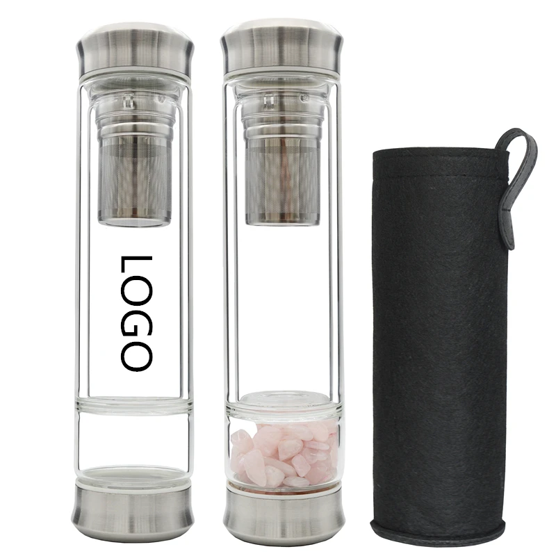Crystal Infused Clear Motivational Gem Water Bottle Protective Sleeve Removable Crystals Healing Stones