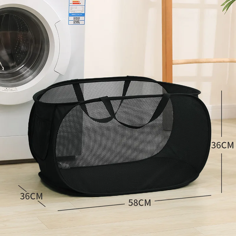 Wholesale Foldable Mesh Net Plastic Nylon Laundry Hamper Pop up Collapsible Dirty Clothes Basket Laundry Basket