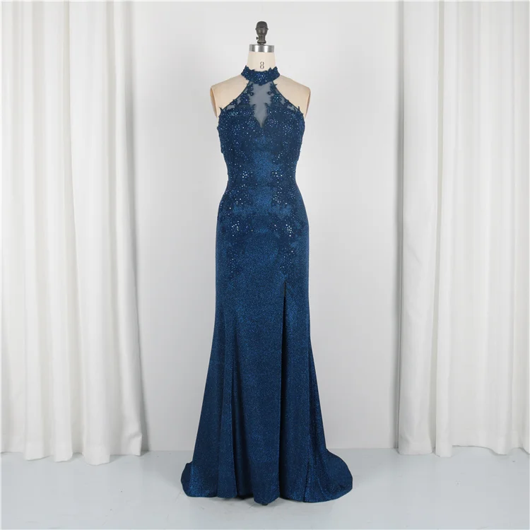 
Elegant Vintage Halter Shining Jersey Lace Up Adult Prom Dress Midi Backless Long Dress Prom 