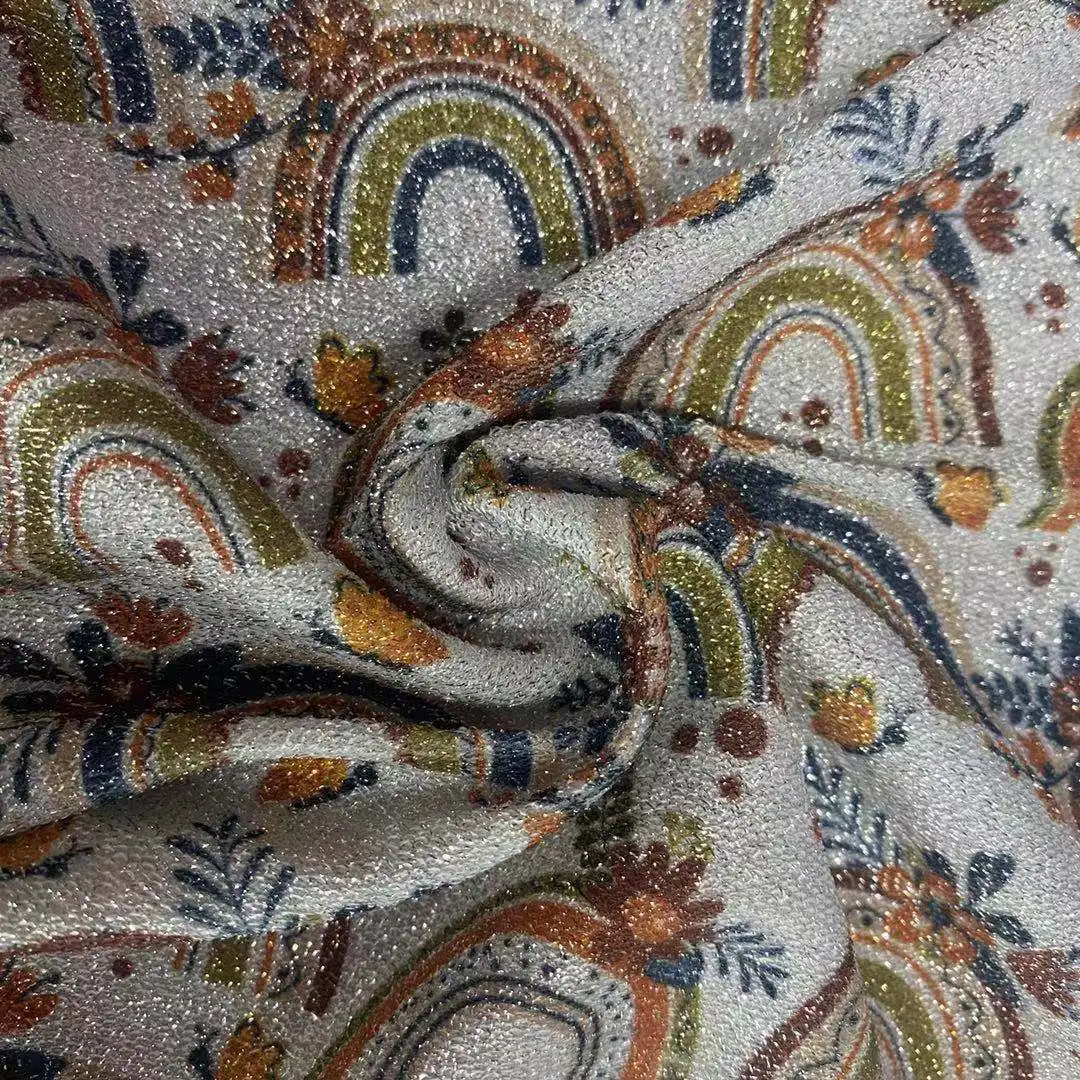 
Custom Digital printing Bouncy and shiny aqua with silver metallic lurex fabric 