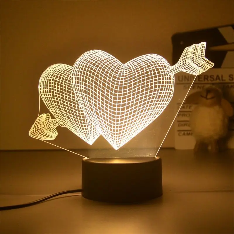 Customized Acrylic 3D Illusion LED Night Light Sweet Heart Anime Night Lamps USB Rechargeable Sensor Power Small Night Light