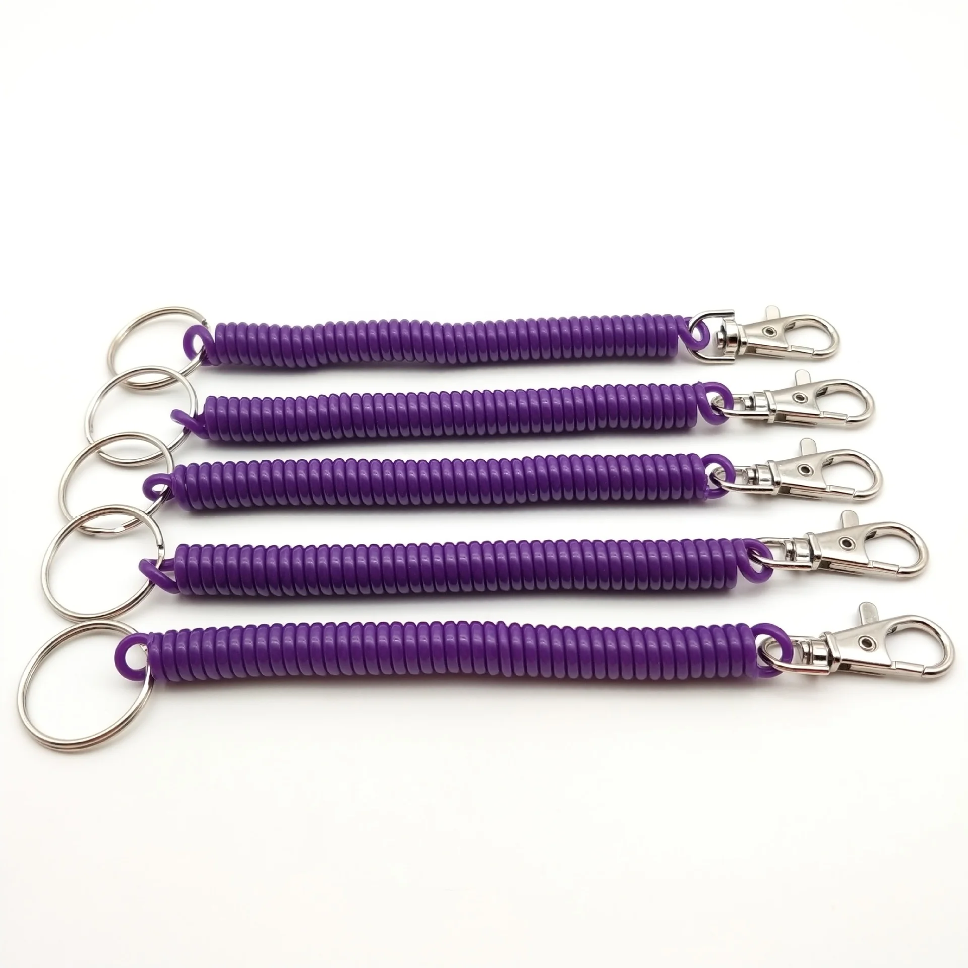Plastic spring Elastic rope extension coil spiral coiled cord with keyring