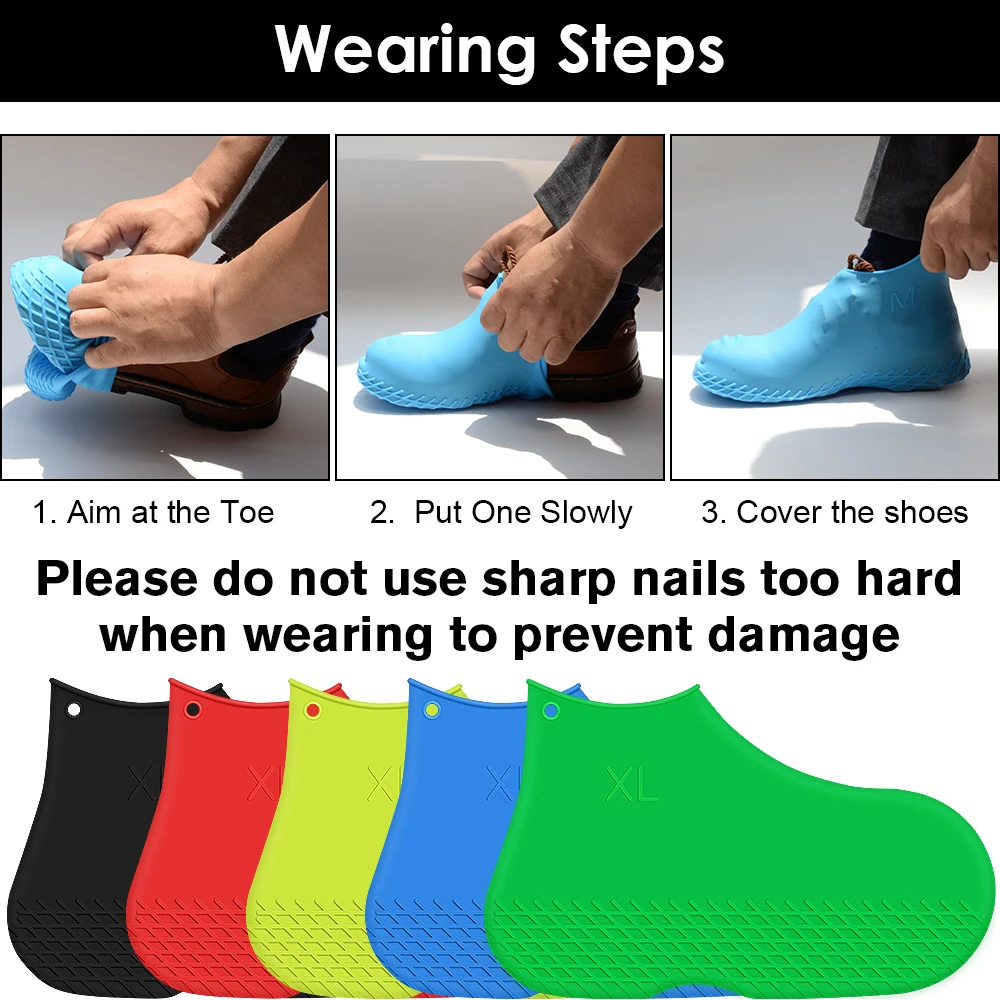 Silicone Protective Rain Shoes covers Anti-slip Reusable Waterproof Silicone Rubber Shoe Covers