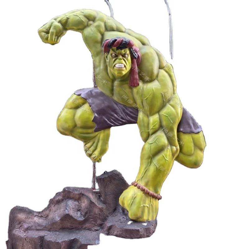 Custom Outdoor Decor Famous Superhero Movie Action Figures Muscle Man Fiberglass Life Size Hulk Statue Resin Sculpture for Sale