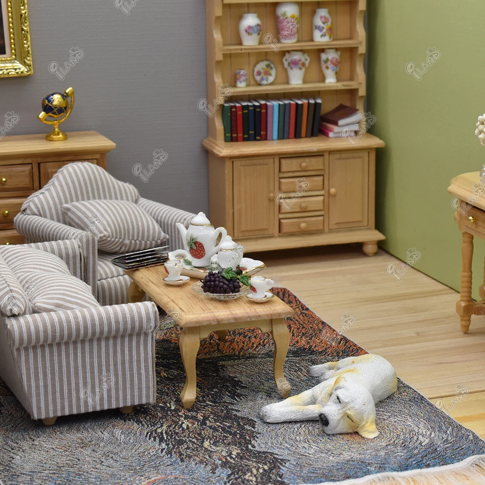 iland Miniatures Cupboard Display Bookcase Cabinet Dollhouse Furniture Wooden 1:12 Three Layer Double Cabinet