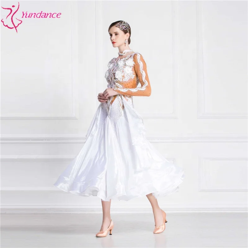 B-18422 Tailor made high-end ballroom dance dresses competition high quality modern dance dress with pearl silk skirt for adult