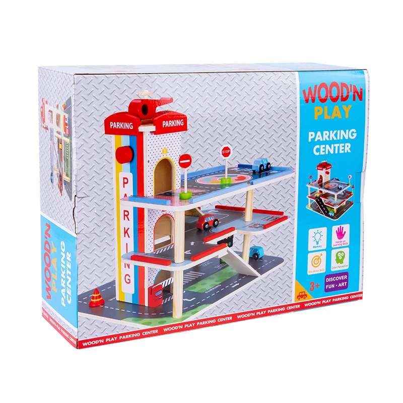 2023 Wooden montessori Race Track Car ramp Garage parking Play set Toy for Toddler Age 2-4 Year Old Boy