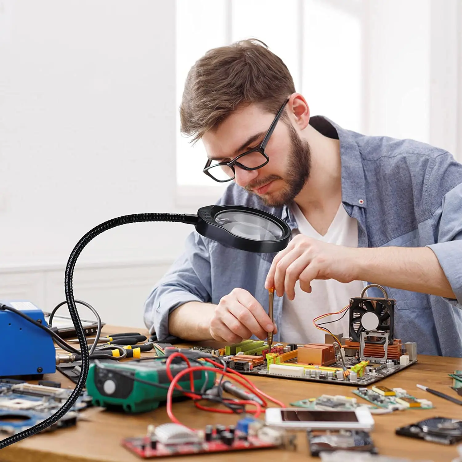 10x20x Lens Desk Clip-on Magnifying Glass Lamp Lighted Illuminated 10X Loupe Optical Magnifier for PCB Inspection Beauty Tattoo