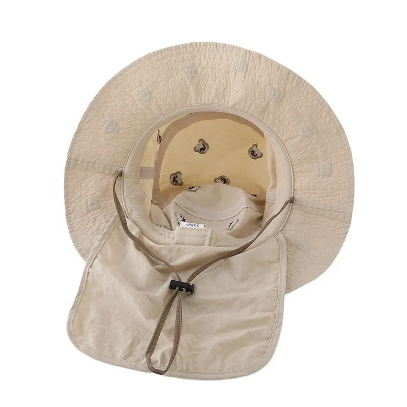 WD-A69  Sun Protection Waterproof Toddler Kids Bucket Hat 2024 UPF 50+ Blue Beach Bucket Hat With Back Flap And String