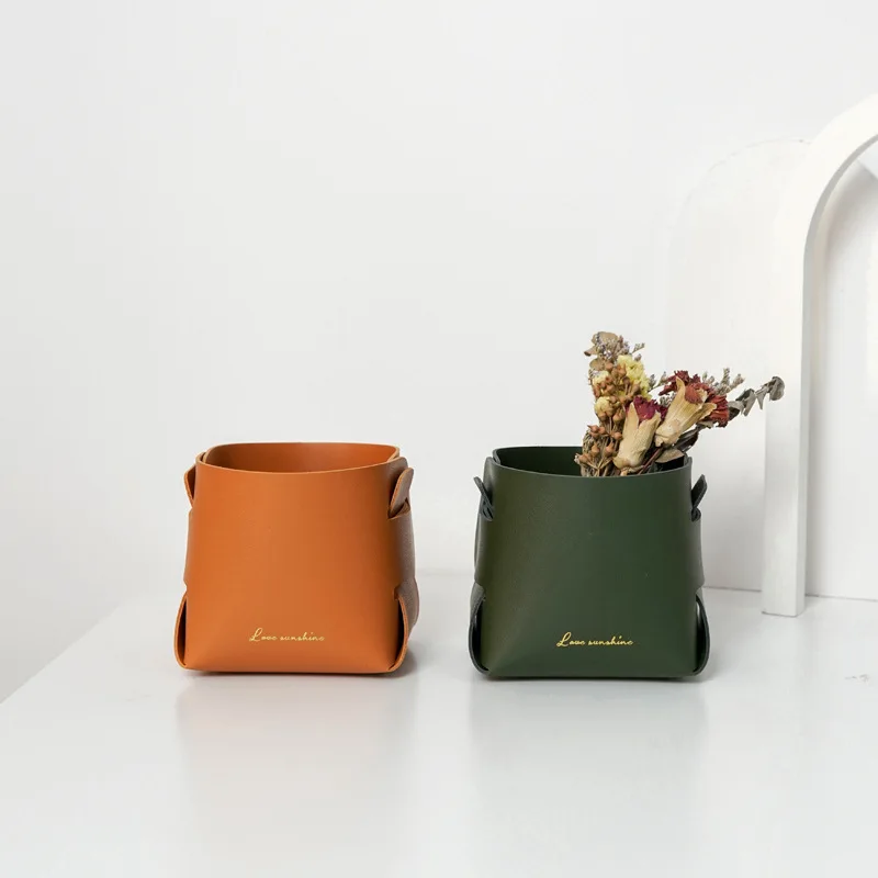 2021 Wholesale Gifts Custom Pu Leather Pen Make Up Tray For Storage Cosmetic Brush Vase Leather Storage Box