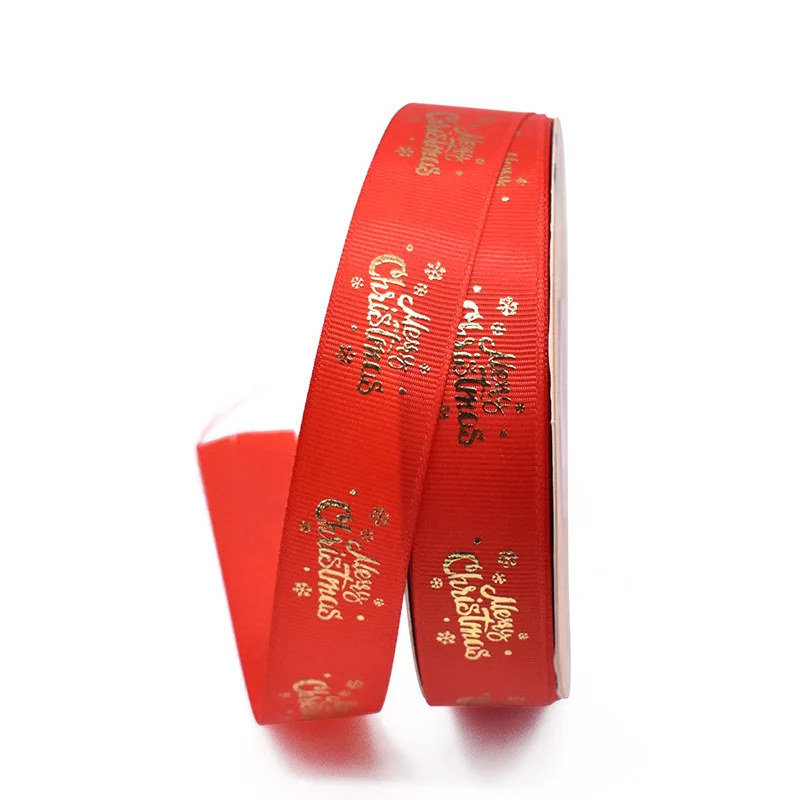Hanfan Factory  Ribbon Printing Christmas Pattern Foiling Gift Box Packaging Accessories Polyester Silk Ribbon