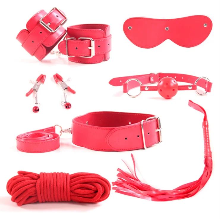 7pcs/set Sex Bondage Restraint Toys for SM Game Rope handcuff and whip