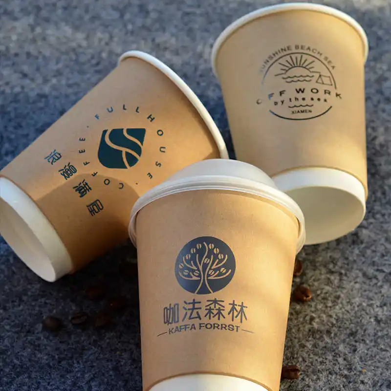 Customizable Disposable Double Wall Kraft Paper Cup Thickened Hollow Insulation Commercial Coffee Serving Logo Customization