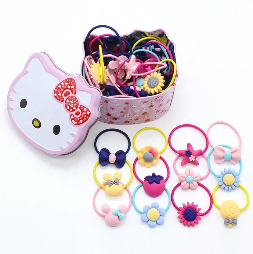 Wholesale Lovely KT Tin Box Package Hair Rubber Elastic Hair Bands
