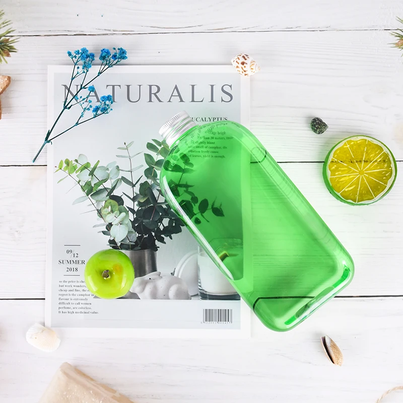 250ml 300ml 350ml 400ml Disposable Pet Plastic Milk Tea Juice Flat Beverage Drink Bottle with Lid