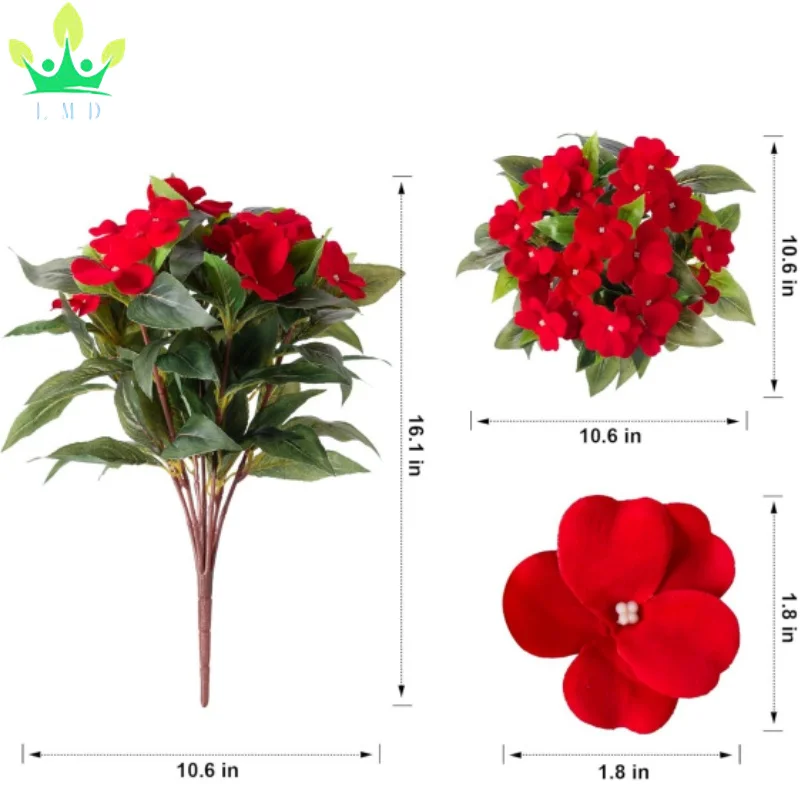 Artificial Fall Plants Impatiens Flowers Bouquet Silk Greenery for Balcony Garden Window Box Home Patio Lawn Garden Decoration