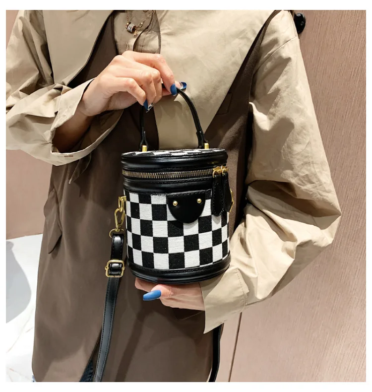 ARUBBIT Brand Chinese Black and White Grid Print Women Crossbody Hand Bag Lady Handbags