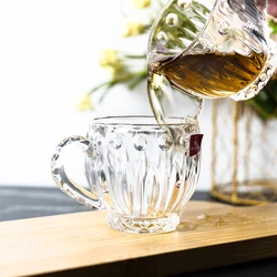 Blinkmax handle transparent custom engraved dimpled glass tea mug simple drink logo round mouth light luxury creative glass cup