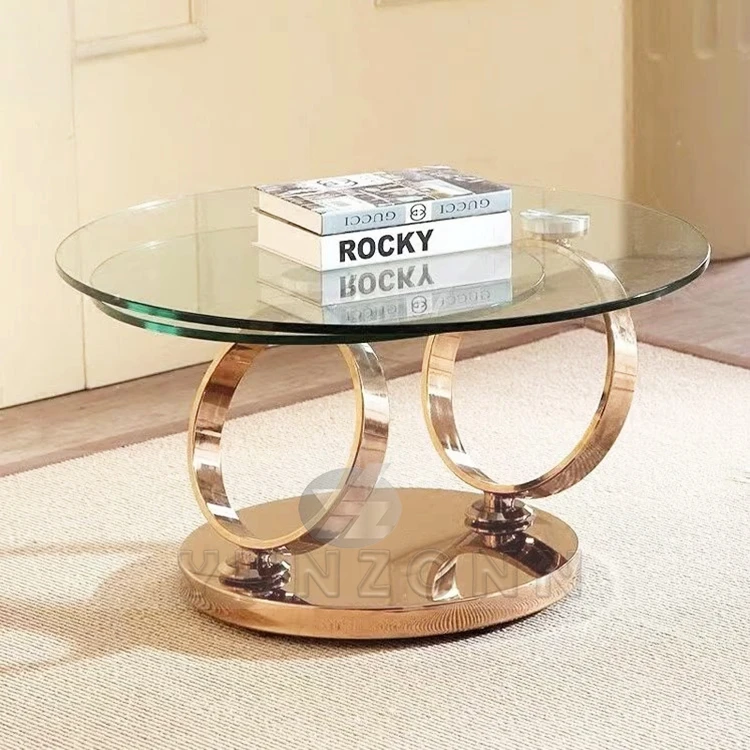 Modern round Tempered Glass Top Coffee Table Movable Side Table for Home Villa Living Room or Hall Furniture
