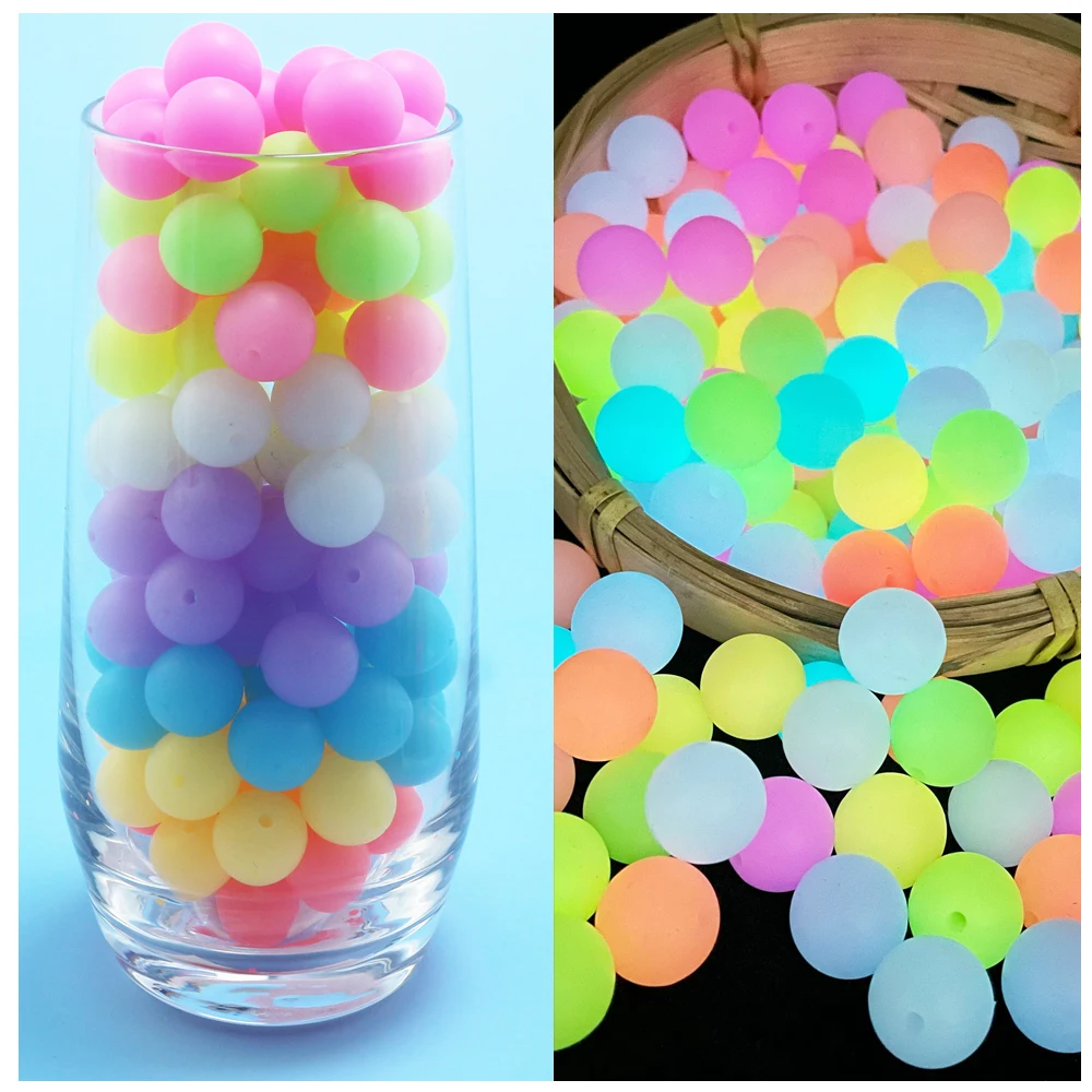 2024 New Fluorescent Glow In The Dark Silicone Beads Loose Round Mixed Hexagon Mouse Silicone Beads 20mm Glow In The Dark