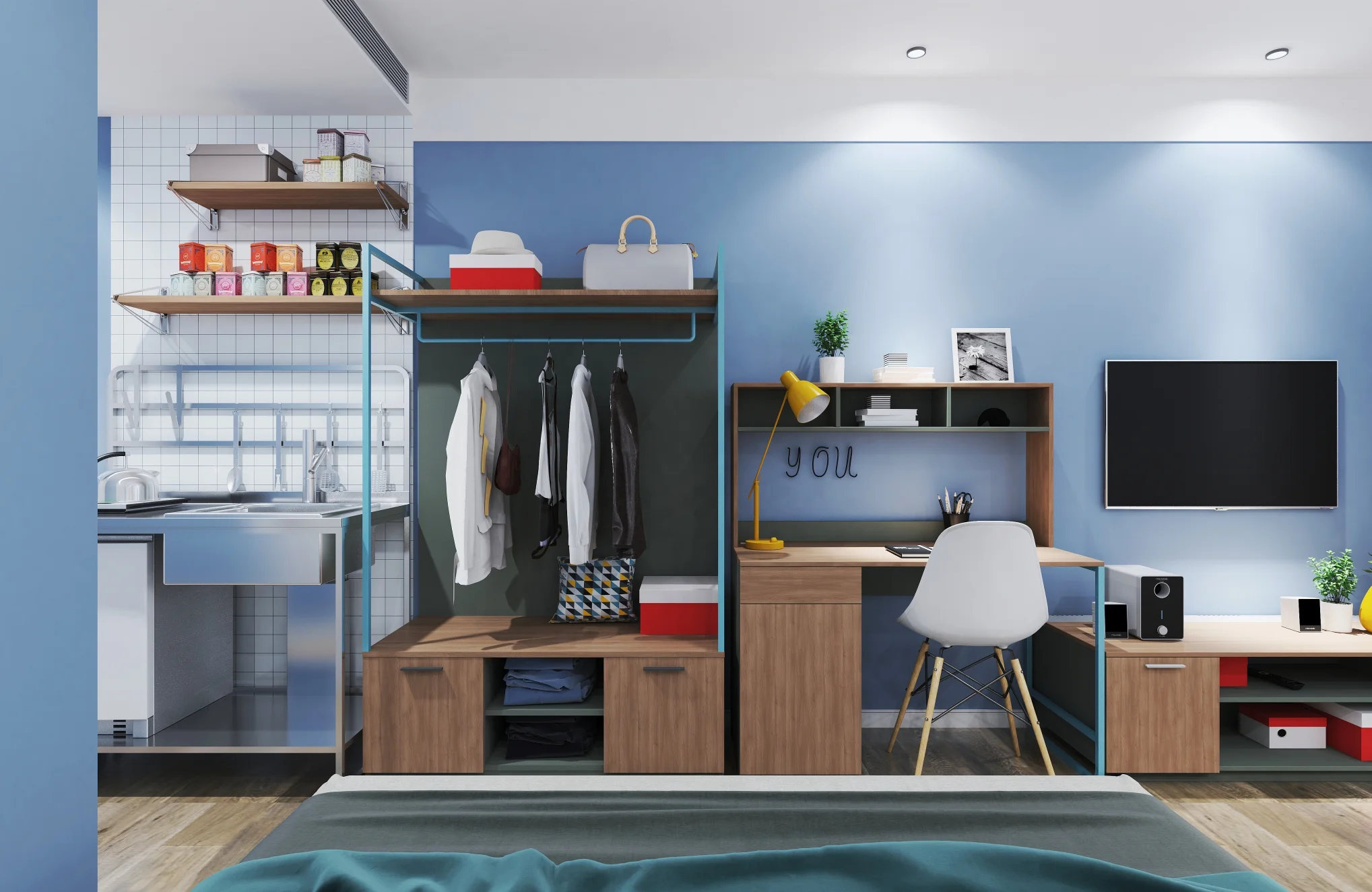 School Furniture Dormitory Complete Furniture Solution Plan Bunk Bed Folding Bed Study Table Computer Desk TV clove Shoe Rack CB