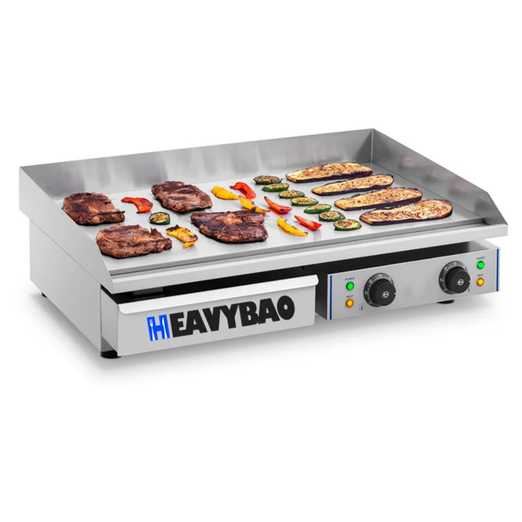 Heavybao Restaurant Kitchen Commercial BBQ Lpg Gas Flat Burger Griddle Machine Contact Grill Sandwich Panini Maker