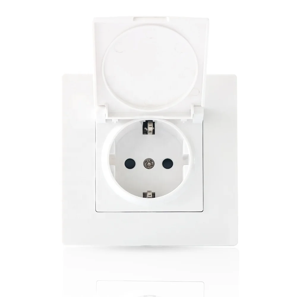 Elegant Appearance IP44 Waterproof European German Standard Electrical Power Schuko Wall Socket With Cover