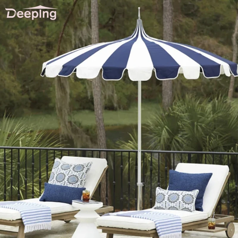 Glamping center pole garden patio umbrella restaurant cafe hotel luxury aluminum pagoda beach umbrella with stand