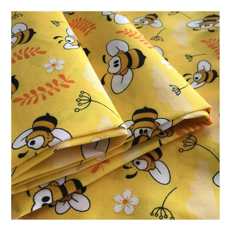 Custom Woven Cartoon Print little bee Microfiber pigment Kids fabric for bedsheet