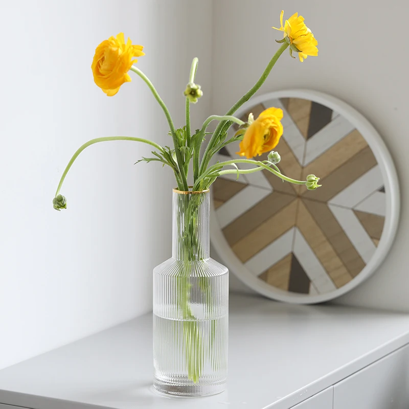 Оптовая продажа, современное вертикальное мини-Золотое кольцо с маленьким горлышком, стеклянная ваза для цветов