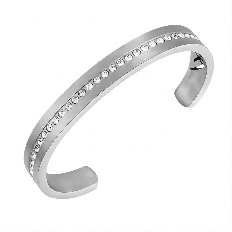 Wholesale Open Cuff Bracelet European American Gold-Plated Stainless Steel Inlaid Zircon Ladies Jewelry Main Material