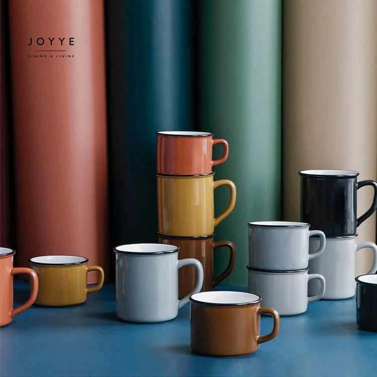Joyye Factory Colorful Enamel Glazed Ceramic Mugs Set Custom Tea Coffee Milk Cup Mugs