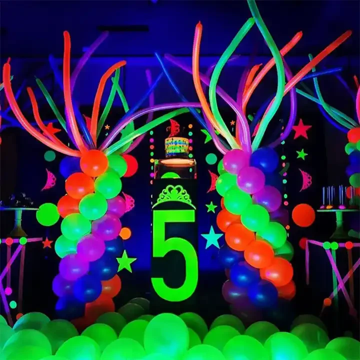 Neon Glow Long Balloons UV Reactive Fluorescent Balloons Magic Balloons 80s 90s Birthday Black Light Party Decorations