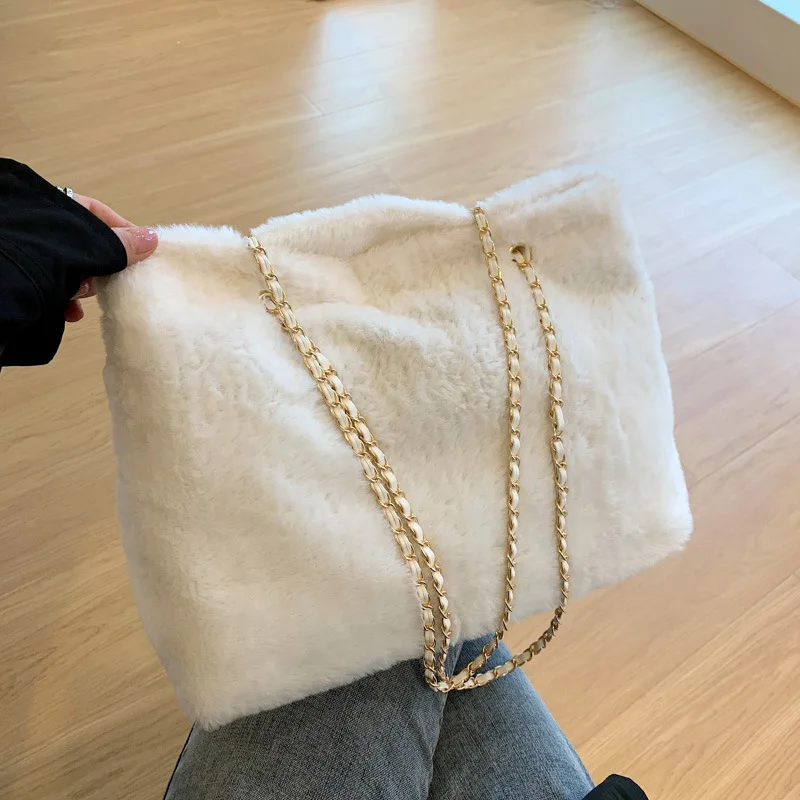 M326 Vintage Fashion Women tote Bags PU Leather Day High Quality velvet Shoulder Handbag Faux Fur Bag