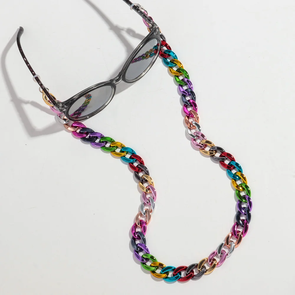 High Quality 2024 Shiny Hip Hop Metal Color Plated Chain 70cm Sunglasses Chain Acrylic Eyewear Accessories
