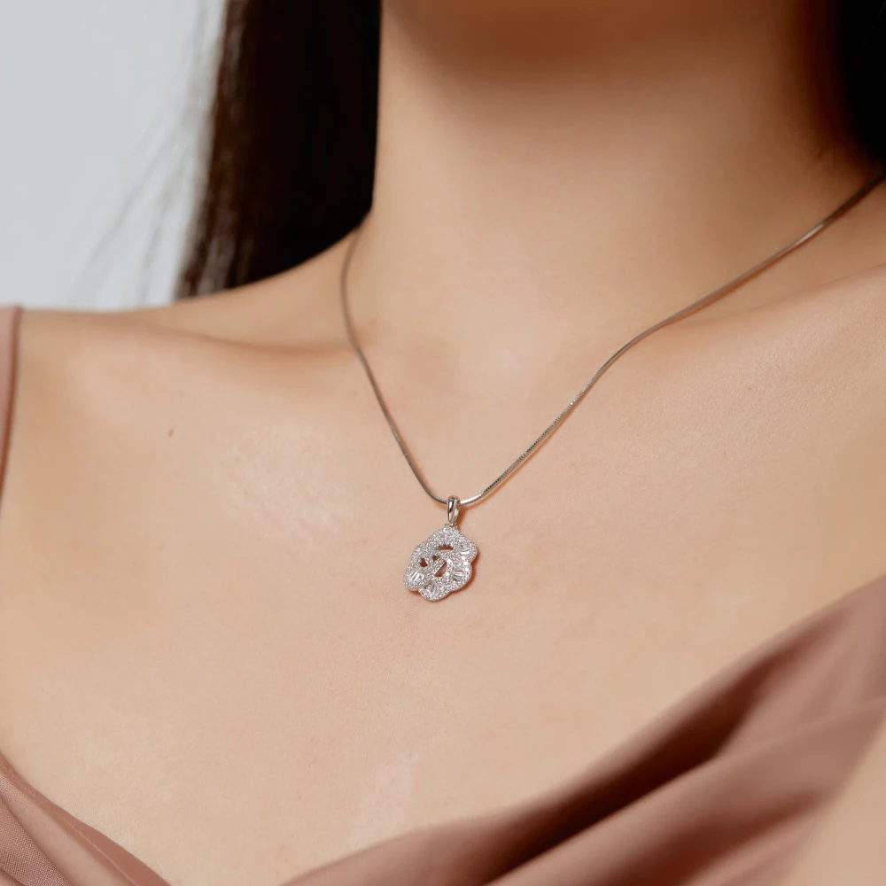 Dylam Stylish 925 Sterling Silver Rhodium Plated Snake Chain 5A Cubic Zircon Infinity Flower Pendant Necklace Jewelry for Women