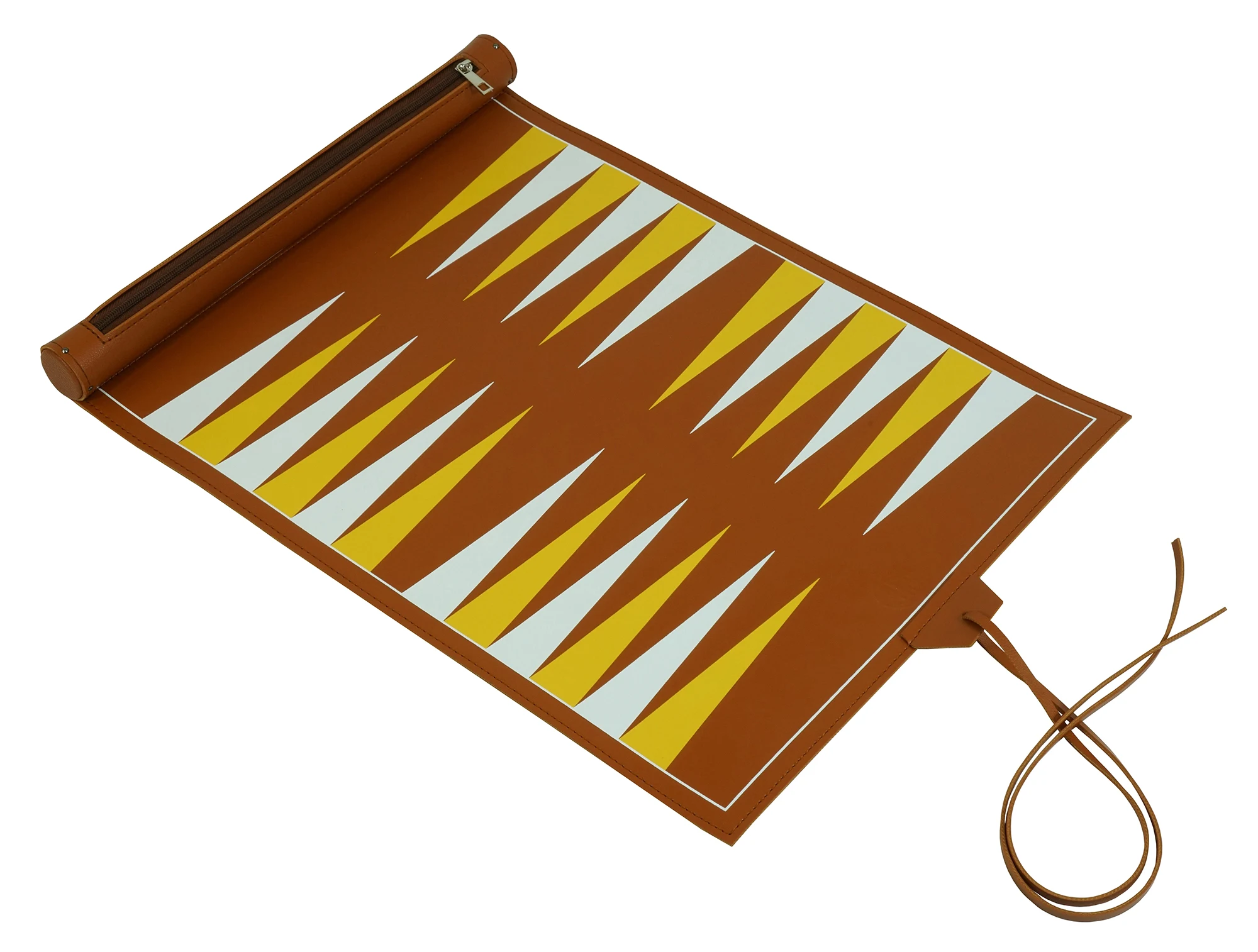 Sonny Custom 15 Inch Brown Leather Roll Up Travel Backgammon Set