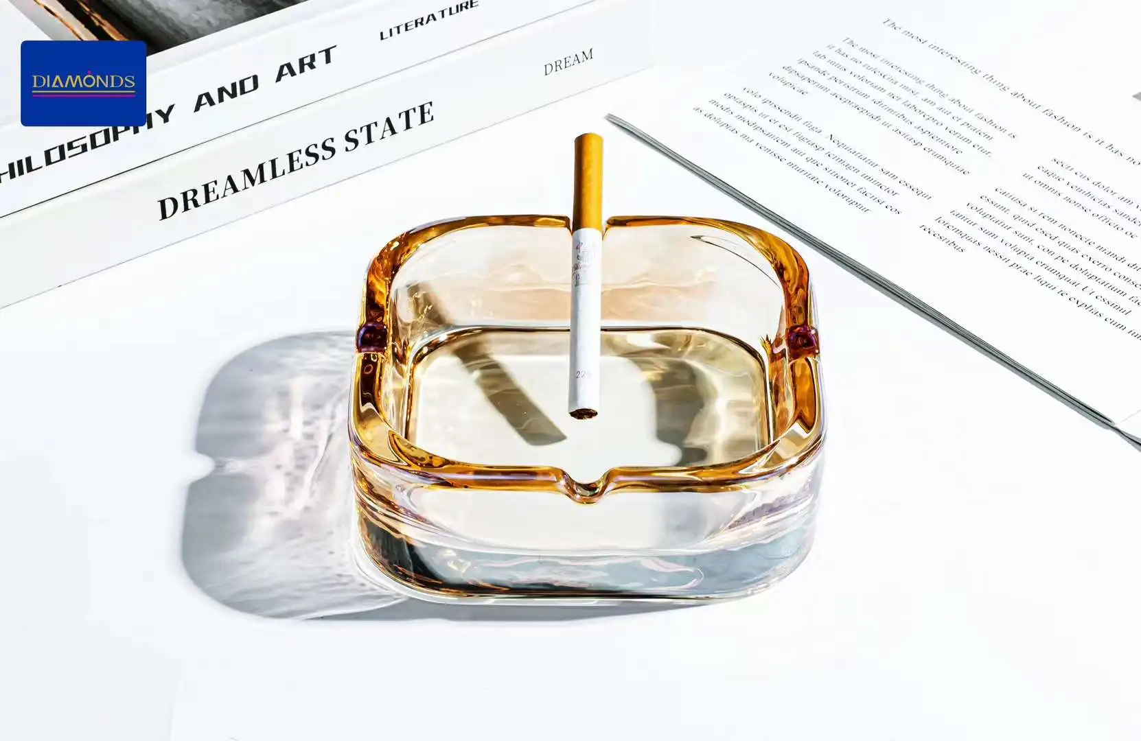 Square Ashtray Glassware Transparent Grey Amber Glass Cigarette Use Fashion New Design Eco-Friendly Manufacturer Supply