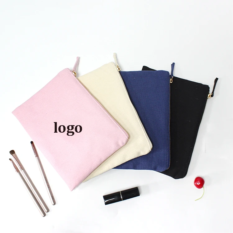  Eco Friendly Cotton Cosmetic Bags Blank Reusable Canvas Zipper Multicolour Makeup Pouch