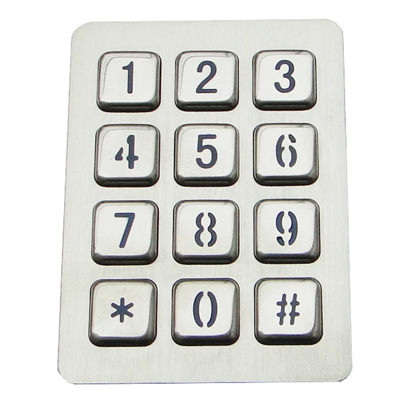 Small Size Stainless Steel Metal Keypad with 12 Backlit Keys in 3 X 4 Matrix
